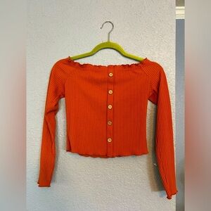 Iris | Medium | Orange | Button- Up Knit Crop Top
